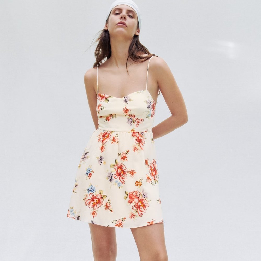 Zara Ivory Floral Corset Bustier Mini Dress